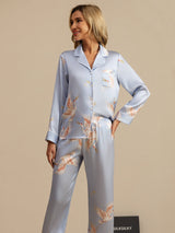 [Azzurro] SilkSilky-IT Long Sleeve Lapel Collar Pigiami da donna 003