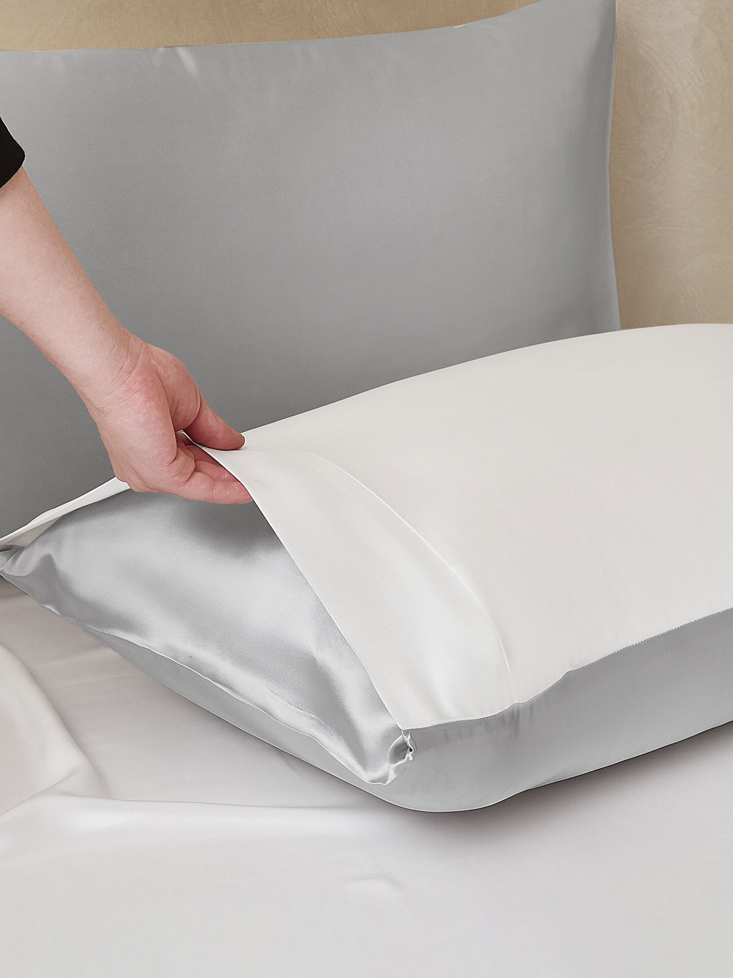 [GrigioChiaro+Bianco] SilkSilky-IT 19Momme Seta pura Bedding Set 005,