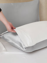 [GrigioChiaro+Bianco] SilkSilky-IT 22Momme Set di biancheria da letto 003