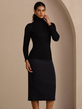 [Nero] SilkSilky-IT Long Sleeve Turtle Neck Magliette donna 005
