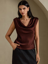 [Cioccolato Fondente] SilkSilky-IT Cap Sleeve Cowl Neck Magliette donna 005