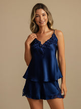 [Blu Scuro] SilkSilky-IT Sleeveless V Neck Set di Bretelle 003