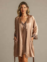 [Marrone] SilkSilky-IT 3/4 Sleeve V Neck Set camicia e vestaglia 003