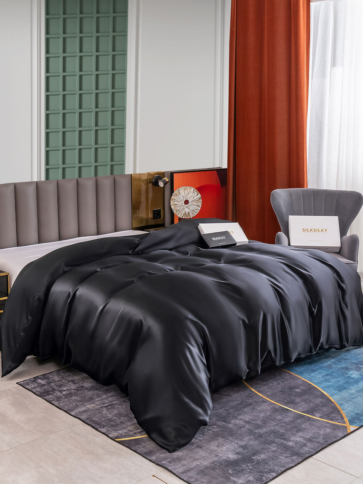 SilkSilky IT 25Momme Seta pura Duvet Cover Nero 001