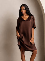 [Marrone] SilkSilky-IT Half Sleeve V Neck Camicia da notte 001