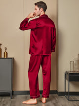 [Rosso] SilkSilky-IT Long Sleeve Lapel Collar Pigiami da uomo 002