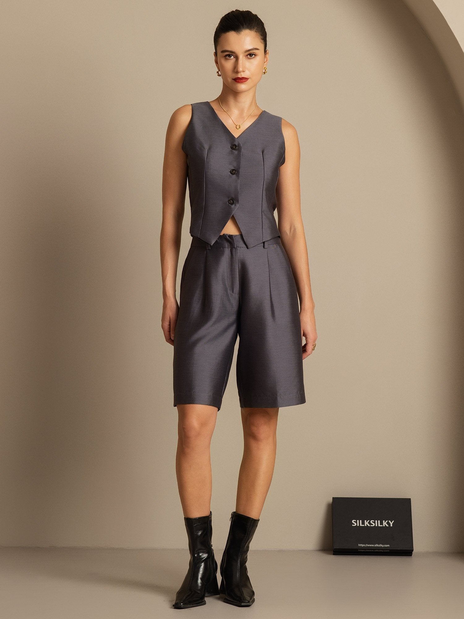 [Grigio] SilkSilky-IT 32Momme Seta Womens Vest 001,