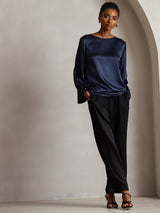 [Blu Scuro] SilkSilky-IT Long Sleeve Boat Neck Camicette 006