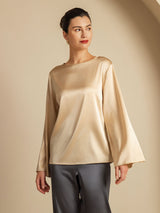 [Champagne] SilkSilky-IT Long Sleeve Boat Neck Camicette 004