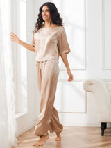 [Champagne] SilkSilky-IT Half Sleeve Round Neck Pigiami da donna 004