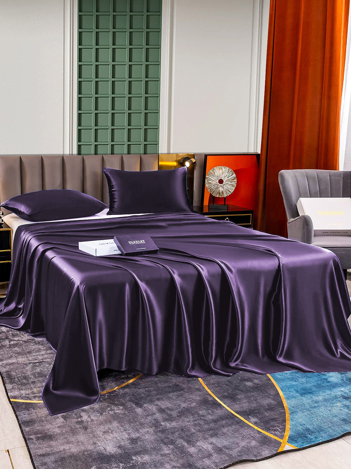 [Viola Scuro] SilkSilky-IT 22Momme Seta pura Bedding Set 003,