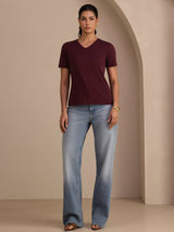 [Vino] SilkSilky-IT Short Sleeve V Neck Magliette donna 005