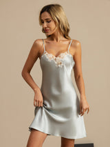 [Azzurro] SilkSilky-IT Sleeveless V Neck Camicia da notte 003