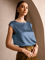 [Verde Petrolio Intenso] SilkSilky-IT Cap Sleeve Round Neck Magliette donna 003