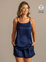 [Blu Scuro] SilkSilky-IT 19Momme Seta Senza maniche Camisole Set 001