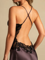 [Marrone Scuro] SilkSilky-IT Sleeveless V Neck Camicia da notte 005