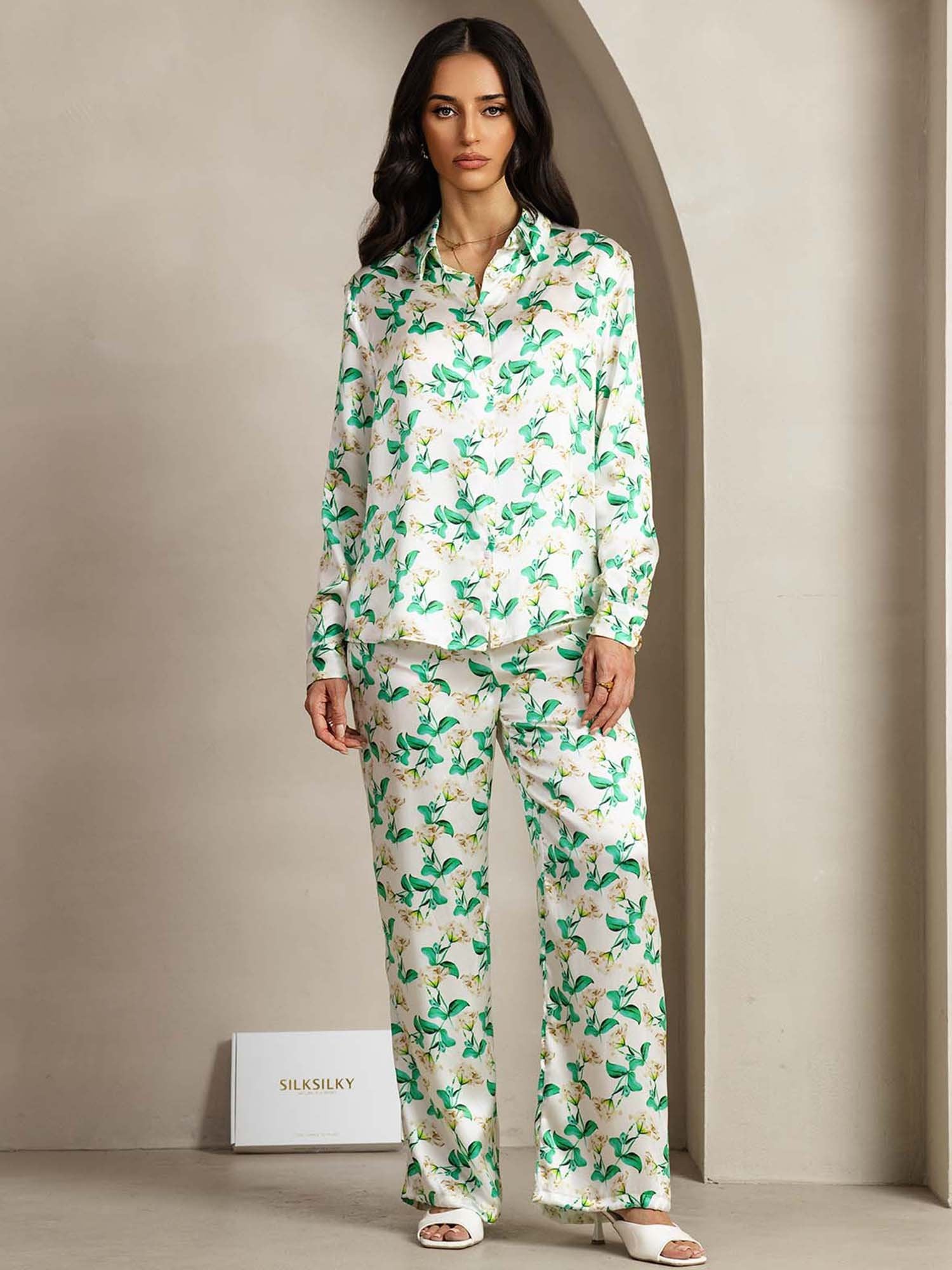 [FlorealeVerde] SilkSilky-IT 19Momme Seta Colletto risvolto Women''s Outfit Sets 001
