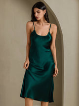 [Verde Scuro] SilkSilky-IT Sleeveless V Neck Vestiti da donna 001