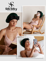 [Verde Scuro] SilkSilky-IT Cuffia di seta 005