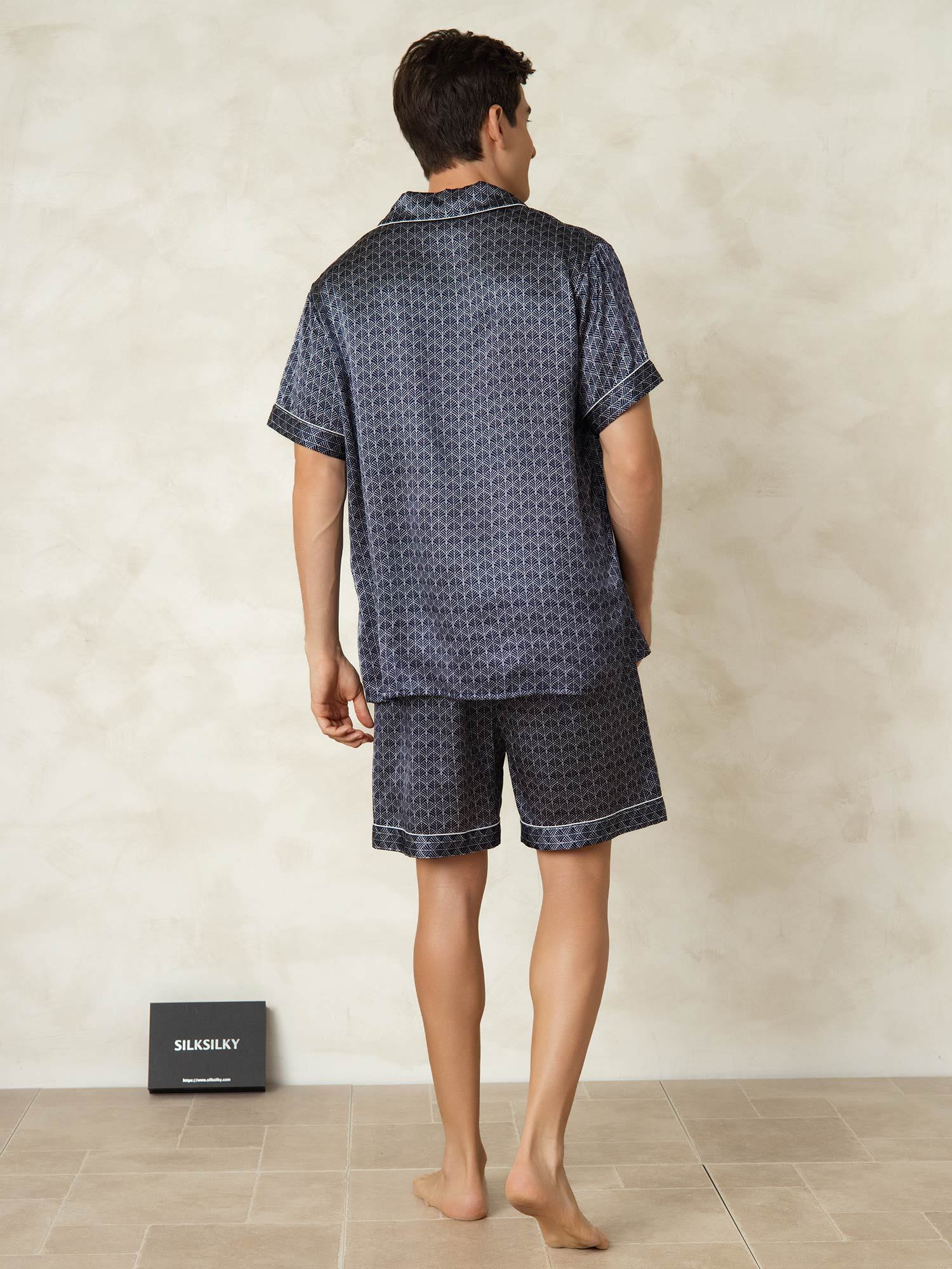 [Ginkgo Blu Navy] SilkSilky-IT Maniche Corte Collo a Taglio Pigiami da uomo 002