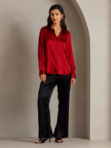 [Rosso] SilkSilky-IT Long Sleeve Lapel Collar Camicie da donna 005