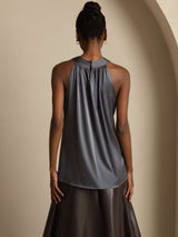 [Grigio Scuro] SilkSilky-IT Sleeveless Halter Magliette donna 002