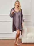 SilkSilky IT A tre quarti Nightgown&Robe Set GrigioPorpora 002