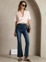 [Rosa] SilkSilky-IT Short Sleeve Lapel Collar Camicie da donna 007