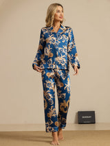 [Drago Navy] SilkSilky-IT Long Sleeve Lapel Collar Pigiami da donna 004