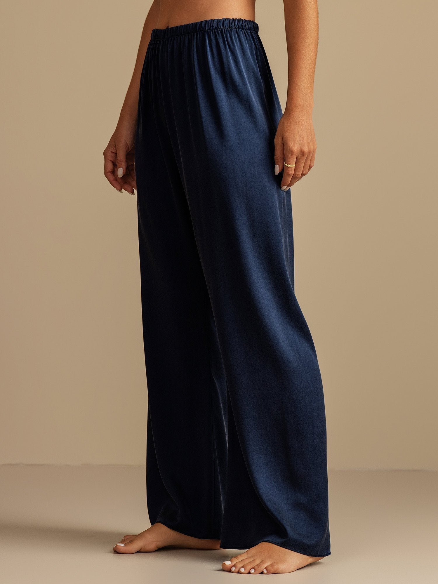 [Blu Scuro] SilkSilky-IT 19Momme Seta Womens Sleep Bottoms 007,