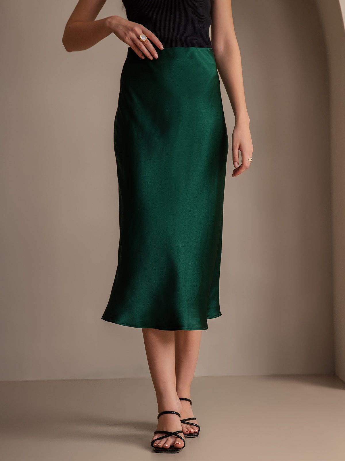 [Verde Scuro] SilkSilky-IT 19Momme Seta pura Skirt 001,