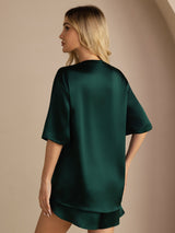 [Verde Scuro] SilkSilky-IT Short Sleeve Round Neck Pigiami da donna 006