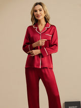 [Vino] SilkSilky-IT Manica lunga Collo a Taglio Pigiami da donna 008