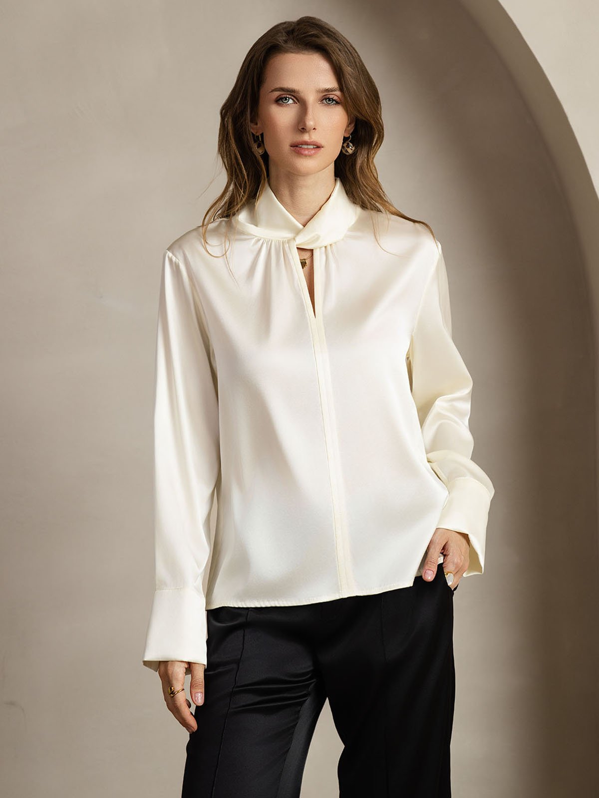 [Avorio] SilkSilky-IT 19Momme Seta Womens Shirt 001