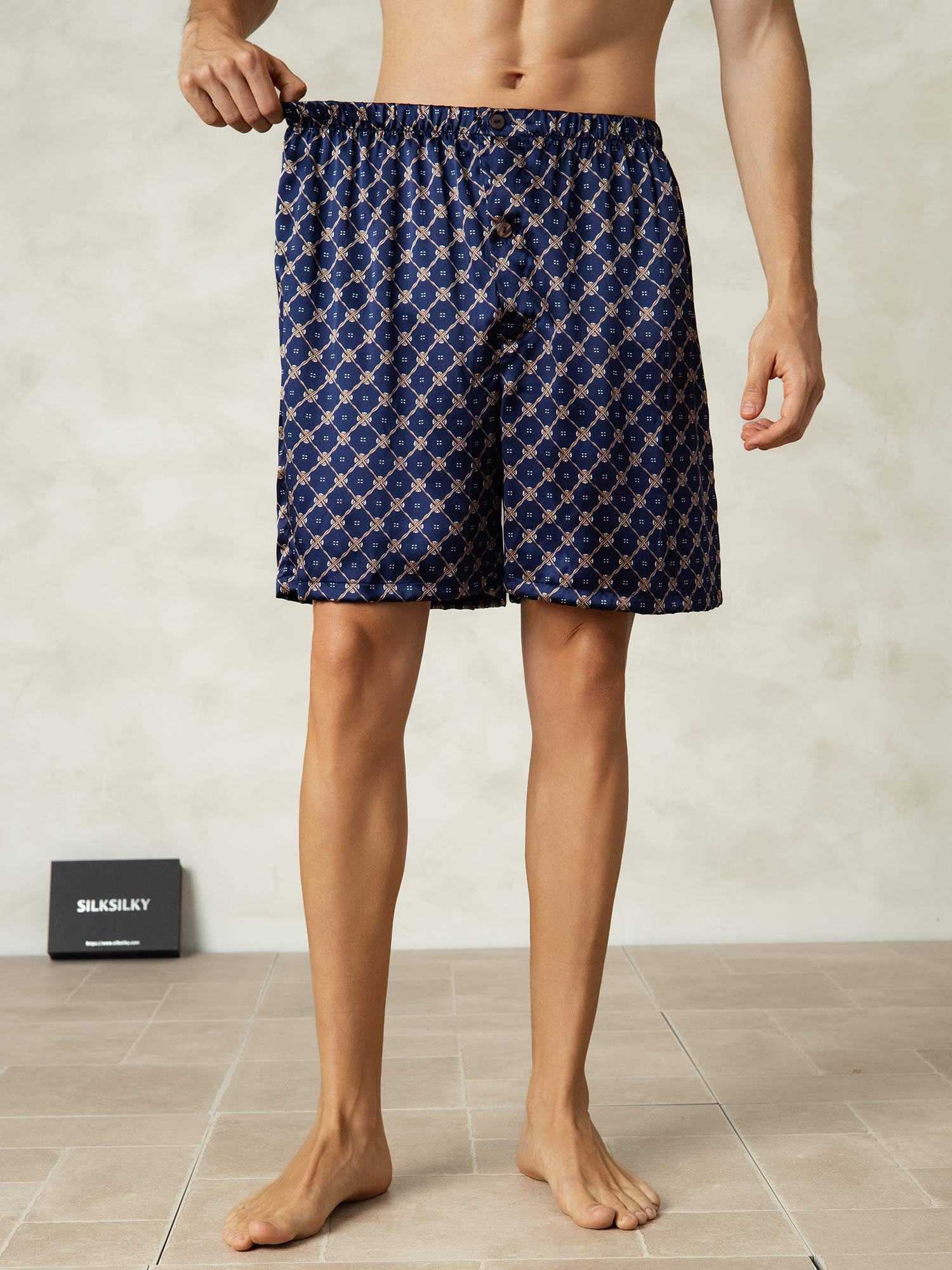 [Catena Blu Navy] SilkSilky-IT Seta pura Mens Sleep Bottoms 005,