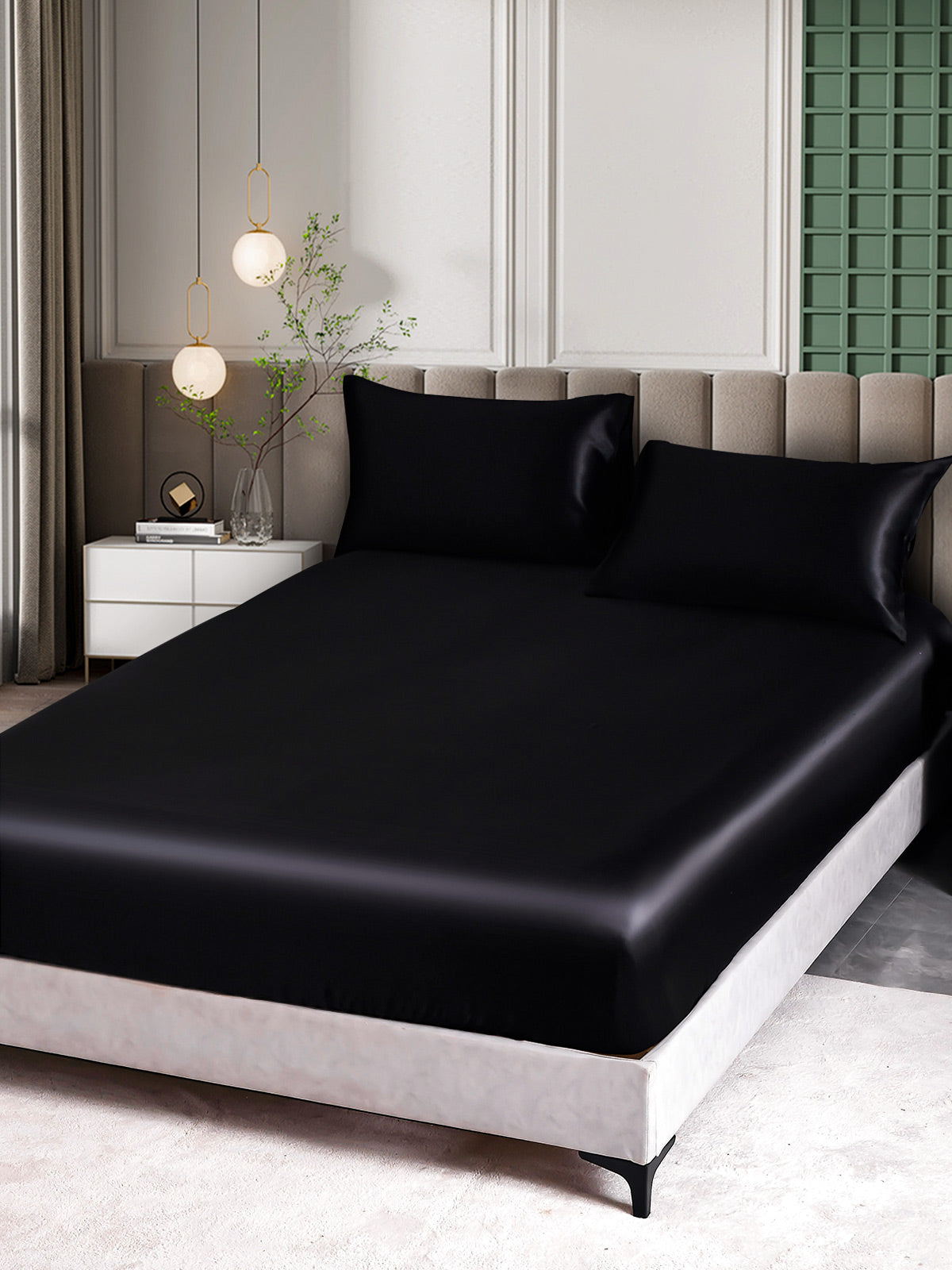 SilkSilky IT 25Momme Seta pura Bedding Set Nero 001