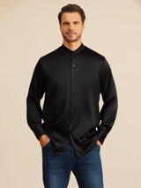 [Nero] SilkSilky-IT Long Sleeve Stand Collar Camicia da uomo 001