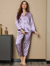 [Lavanda] SilkSilky-IT Manica lunga Collo a Taglio Pigiami da donna 003
