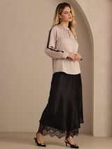 [Marrone Chiaro] SilkSilky-IT Long Sleeve Keyhole Neck Bluse 006