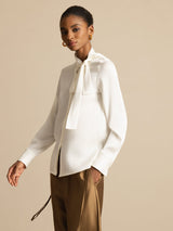 [Bianco] SilkSilky-IT 19Momme Manica lunga Collo con fiocco Camicette 006