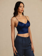 [Blu Scuro] SilkSilky-IT Spaghetti Strap V Neck Cami 002