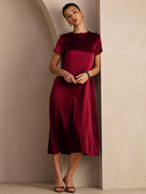 [Rosso Scuro] SilkSilky-IT Short Sleeve Crew Neck Vestiti da donna 005