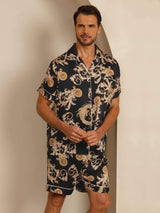 [Drago Nero] SilkSilky-IT Short Sleeve Lapel Collar Pigiami da uomo 004