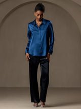 [Verde Acqua] SilkSilky-IT Long Sleeve Lapel Collar Camicie da donna 004