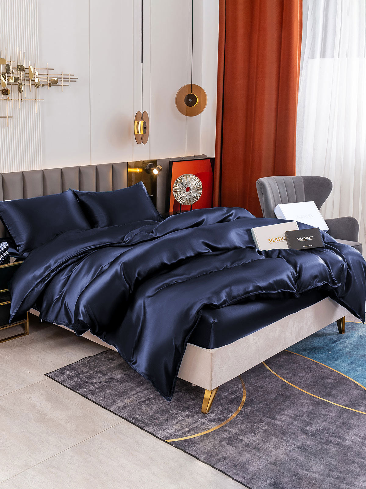 [Blu Scuro] SilkSilky-IT 19Momme Seta pura Bedding Set 002