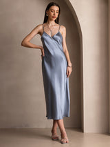 [Blu Grigiastro] SilkSilky-IT Sleeveless V Neck Vestiti da donna 001