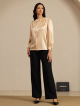 [Champagne] SilkSilky-IT 19Momme Long Sleeve Round Neck Camicette 007