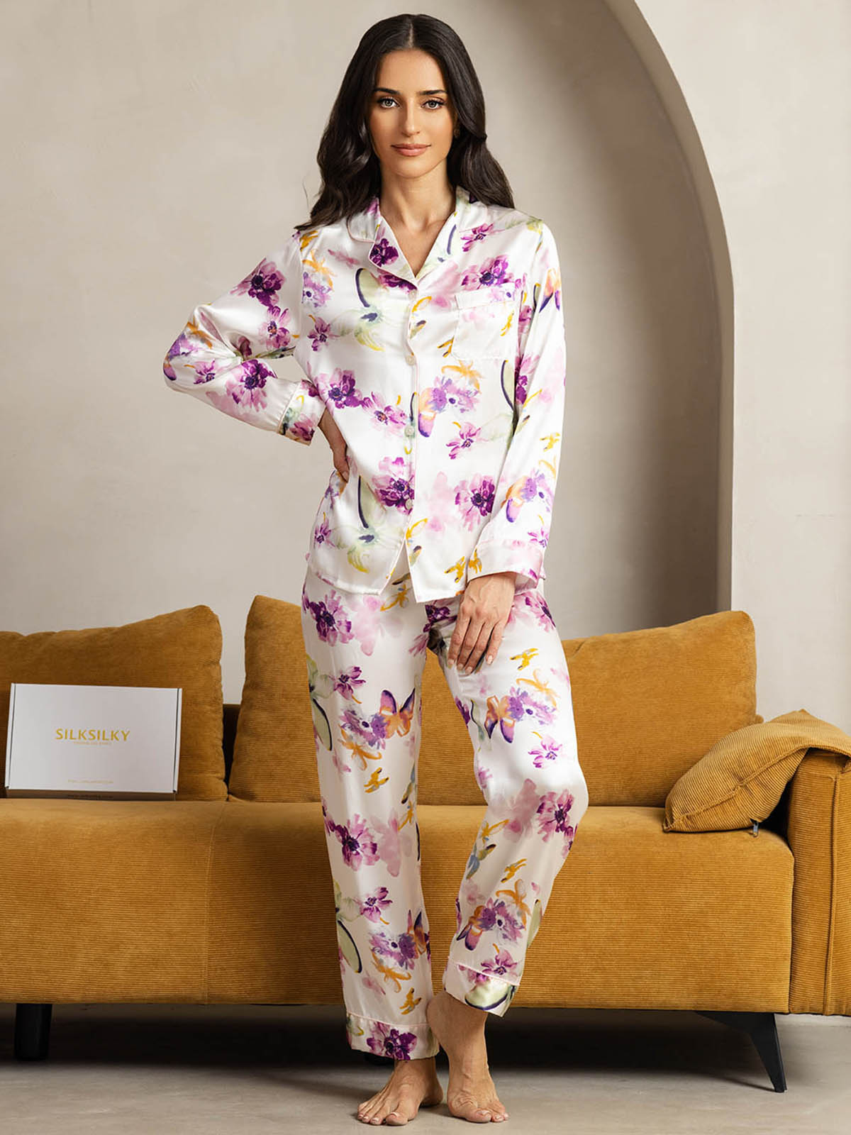 [Fiori Acquerello] SilkSilky-IT Seta pura Womens Pajamas 004