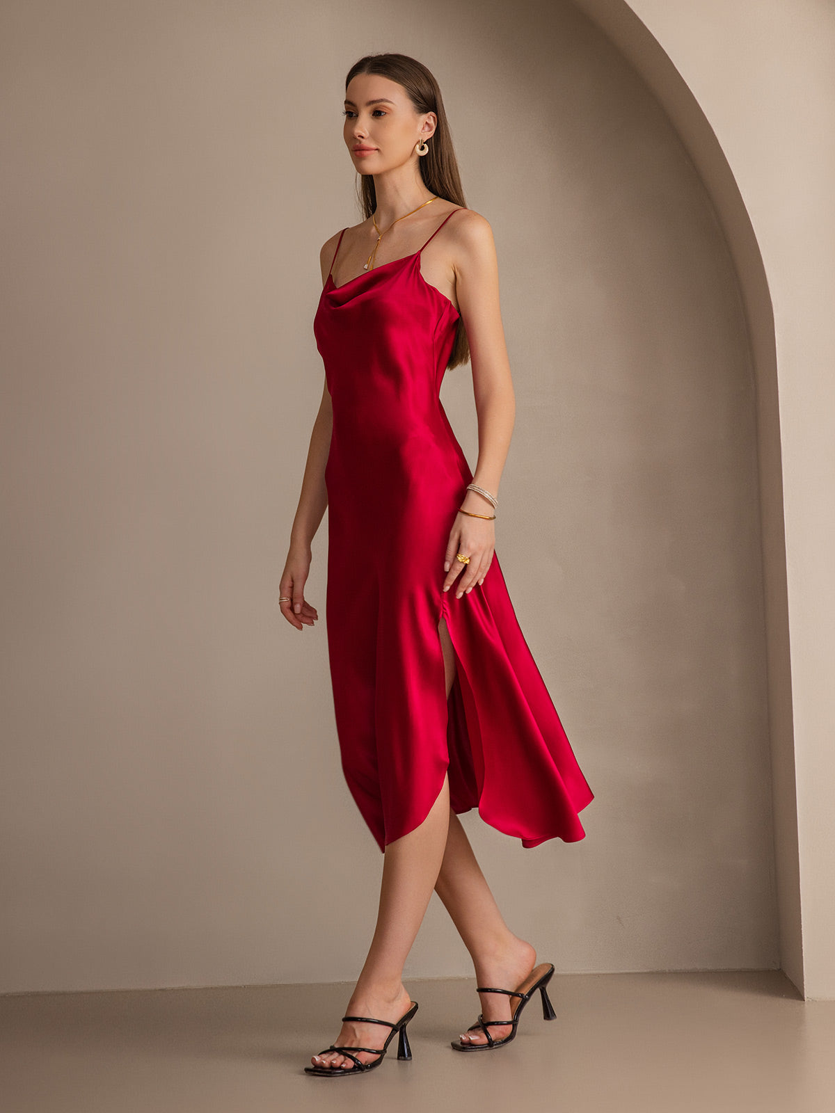 [Vino] SilkSilky-IT 19Momme Seta pura Collo drappeggiato Vestiti da donna 008