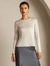 [Grigio] SilkSilky-IT Long Sleeve Crew Neck Magliette donna 013